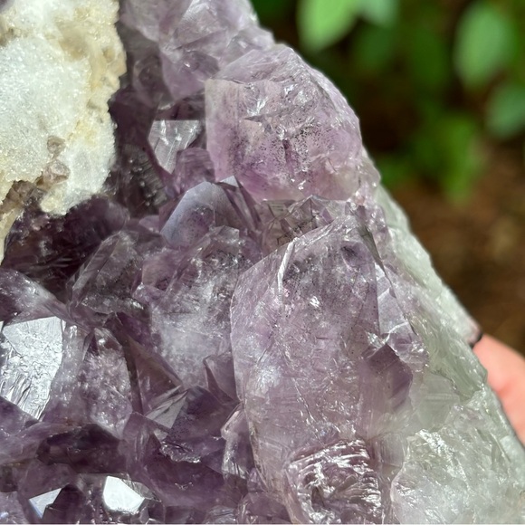 Calcite on Large Amethyst Cluster with Goethite inclusions and phantoms - Picture 9 of 10